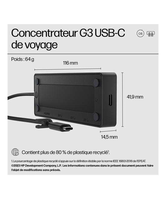 HP Concentrateur USB-C de voyage HP G3 86T46AA#ABB