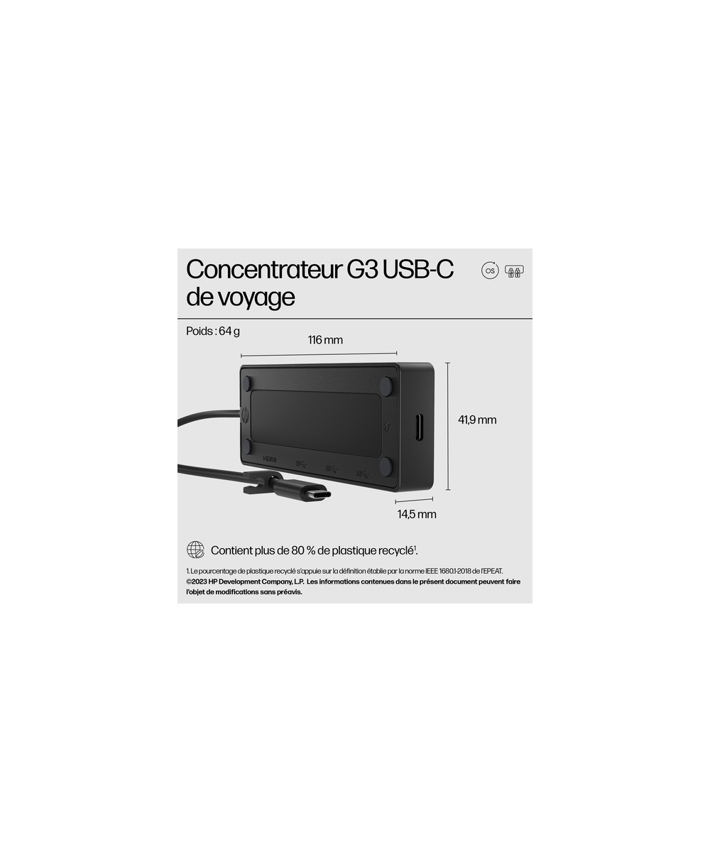 HP Concentrateur USB-C de voyage HP G3 86T46AA#ABB