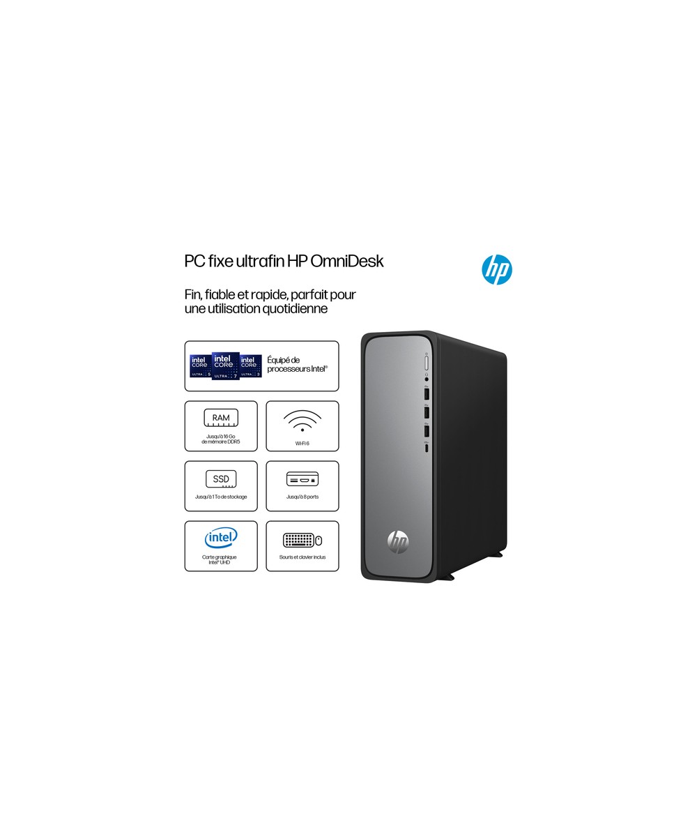 HP PC de bureau Ordinateur de bureau mince 300 / jusqu'à RAM 8 Go D91R8EA#ABF