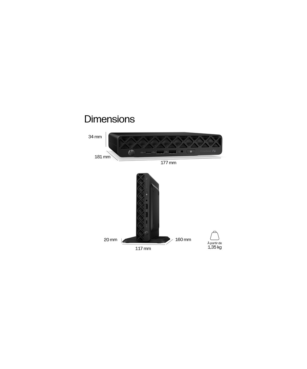 HP PC de bureau mini Ryzen AI 5 430 / jusqu'à 4.5 GHz RAM 16 Go DK3X9ET#ABF
