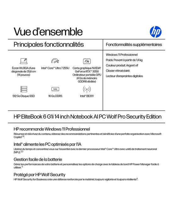 AI PC - conception de charnière à 177 degrés - Intel Core Ultra 7 - 255U / jusqu'à 5.2 GHz - Win 11 Pro - Intel Graphics - 16 Go
