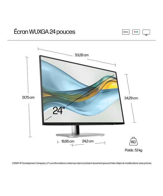 HP Écran WUXGA 24 pouces HP Series 5 Pro - 524pn 9D9A7AA#ABB