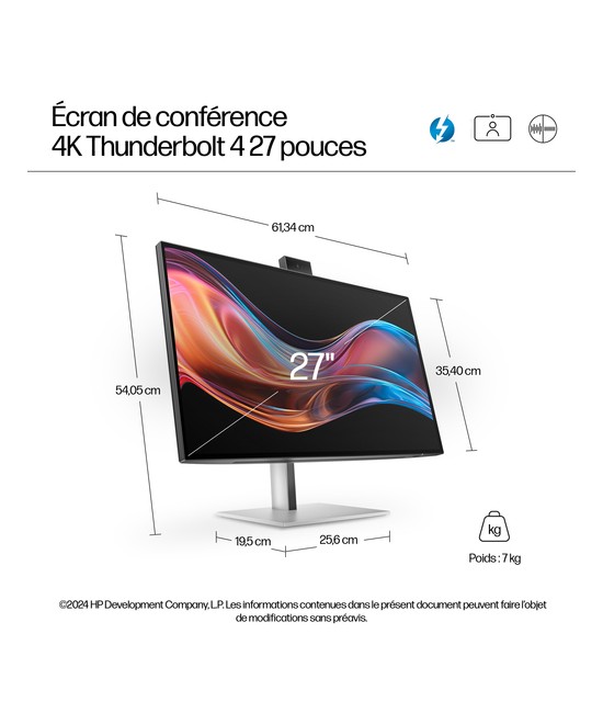 HP Écran pour conférence 4K HP Series 7 Pro 27 pouces - 727pm 8K135AA#ABB