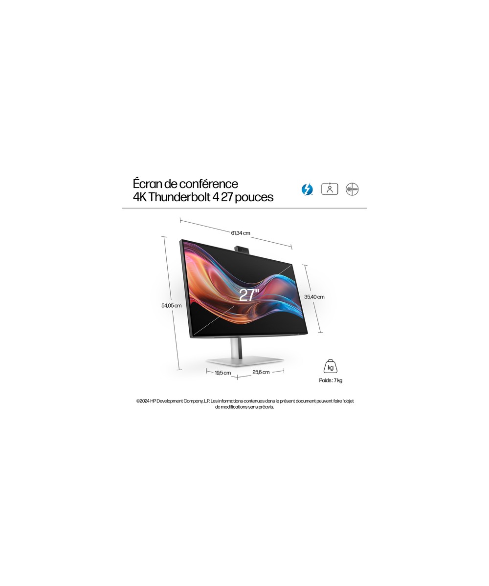 HP Écran pour conférence 4K HP Series 7 Pro 27 pouces - 727pm 8K135AA#ABB