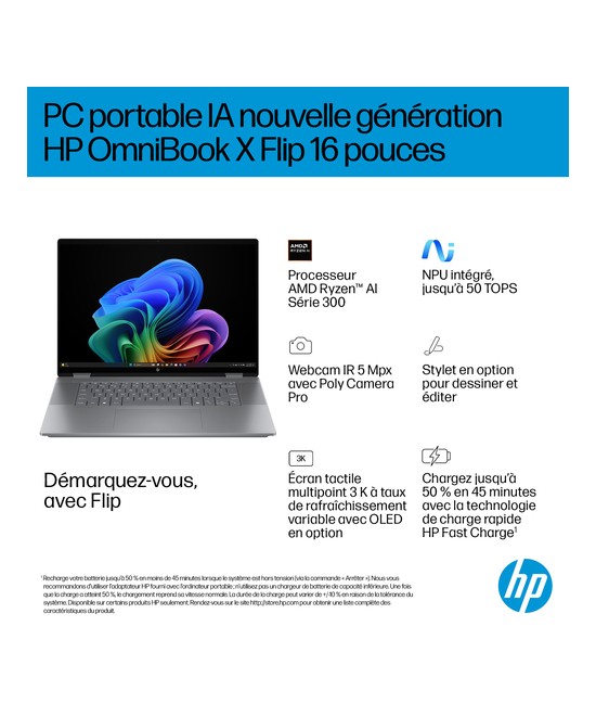 HP PC portable AMD Ryzen AI 7 350 / jusqu'à 5 GHz E0AS5EA#ABF